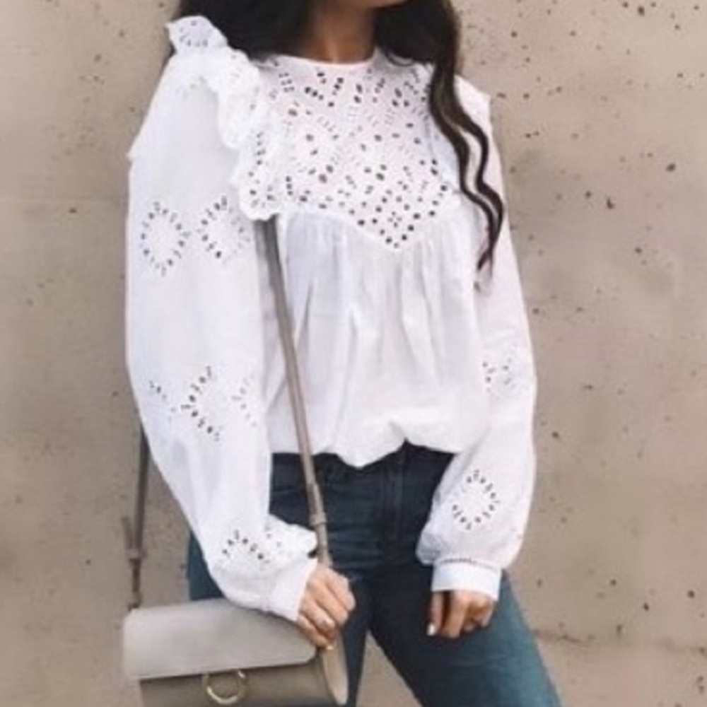 H&M ruffled eyelet embroidered blouse.